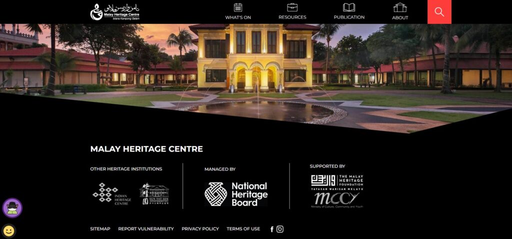 Screenshot of Singapore’s Malay Heritage Centre website ‘what’s on’ page