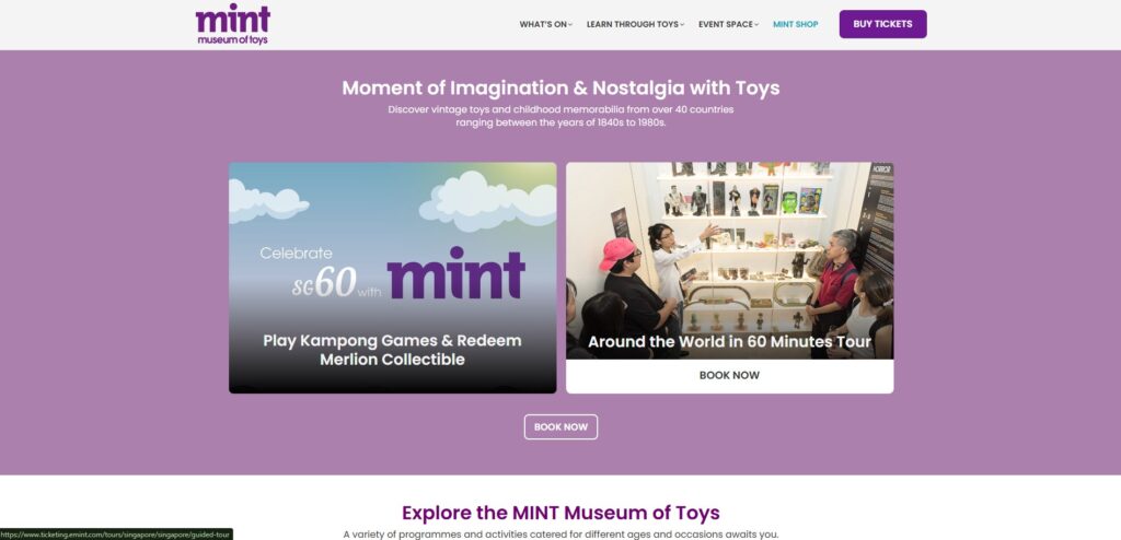 Screenshot of the MINT Museum of Toys website home page