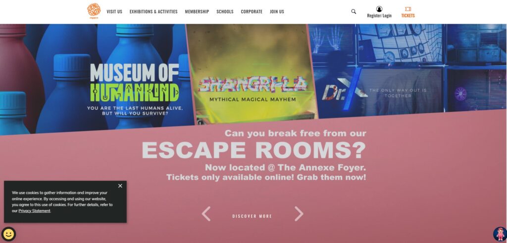 Screenshot of the Science Centre Singapore’s website ‘visit us’ page