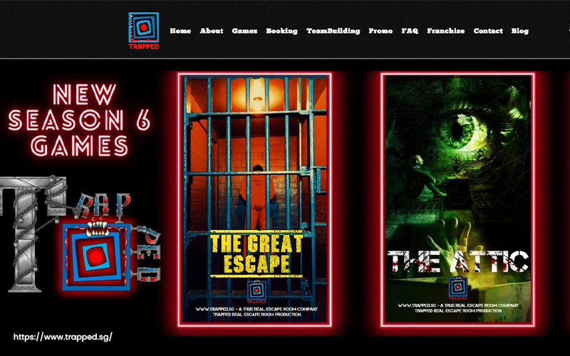 A screenshot of the website of Trapped Escape Room Singapore