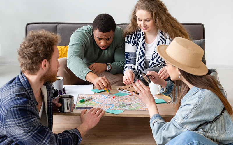 A group of friends playing board games