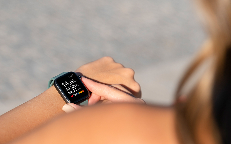 A close-up of a smart watch