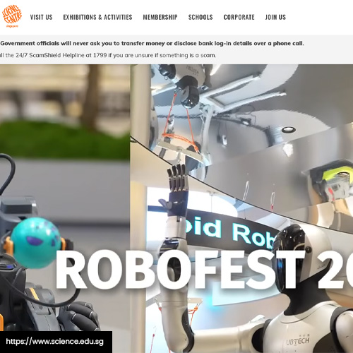 Small image of the Science Centre Singapore website page