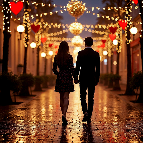Small image of a couple going on a walk at night